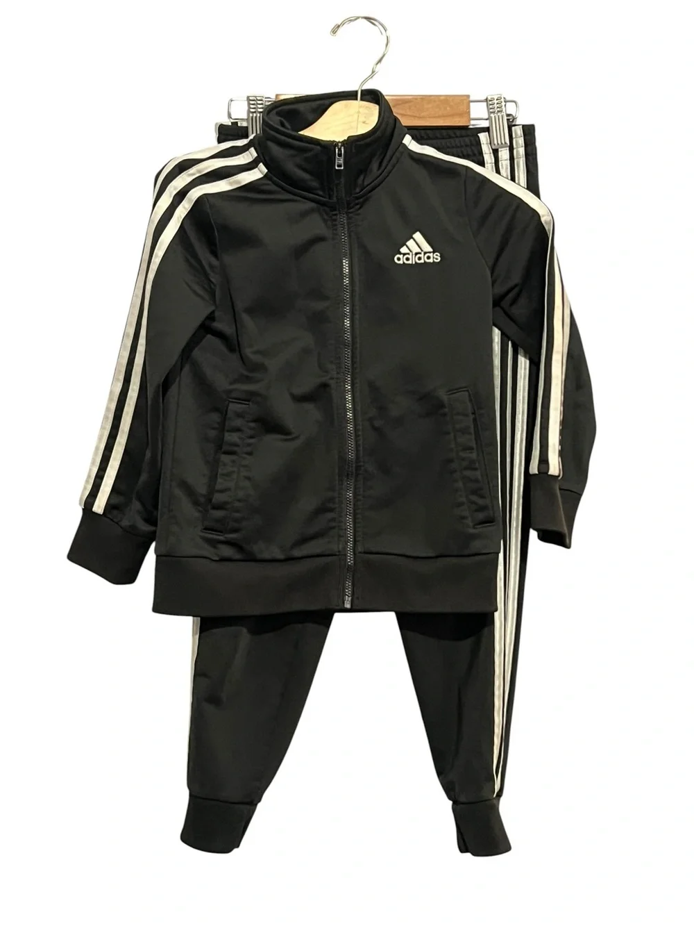Adidas Black Track Jacket & Pants Set with White Stripes Kids Size 4/6